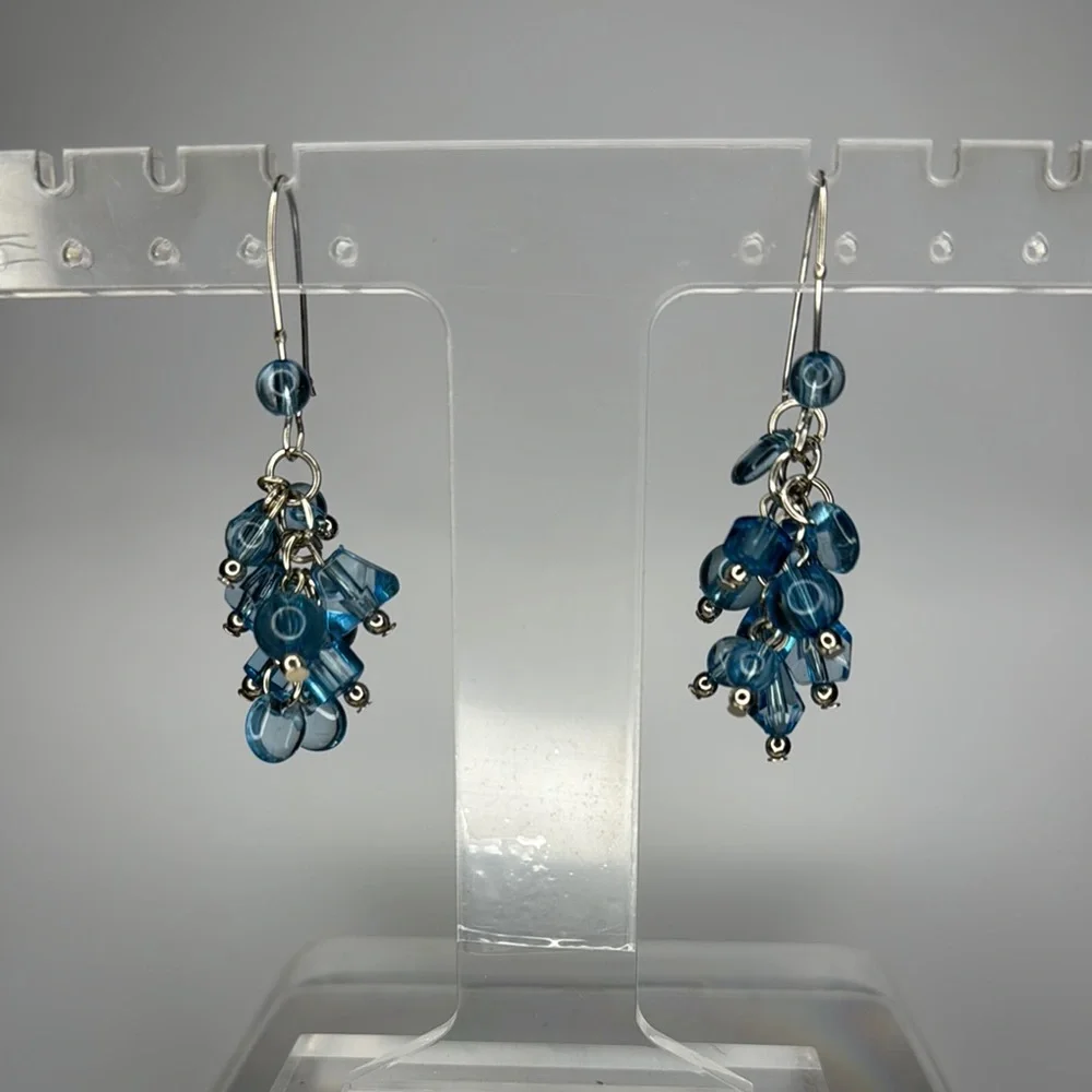 Blue and Silver Cascading Crystal Earrings - Picture 1 of 4